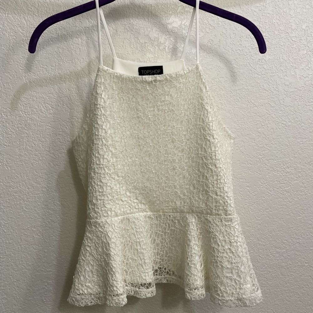 Topshop Lace Overlay Peplum Top